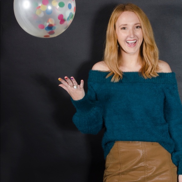 Off the shoulder fuzzy blue sweater top